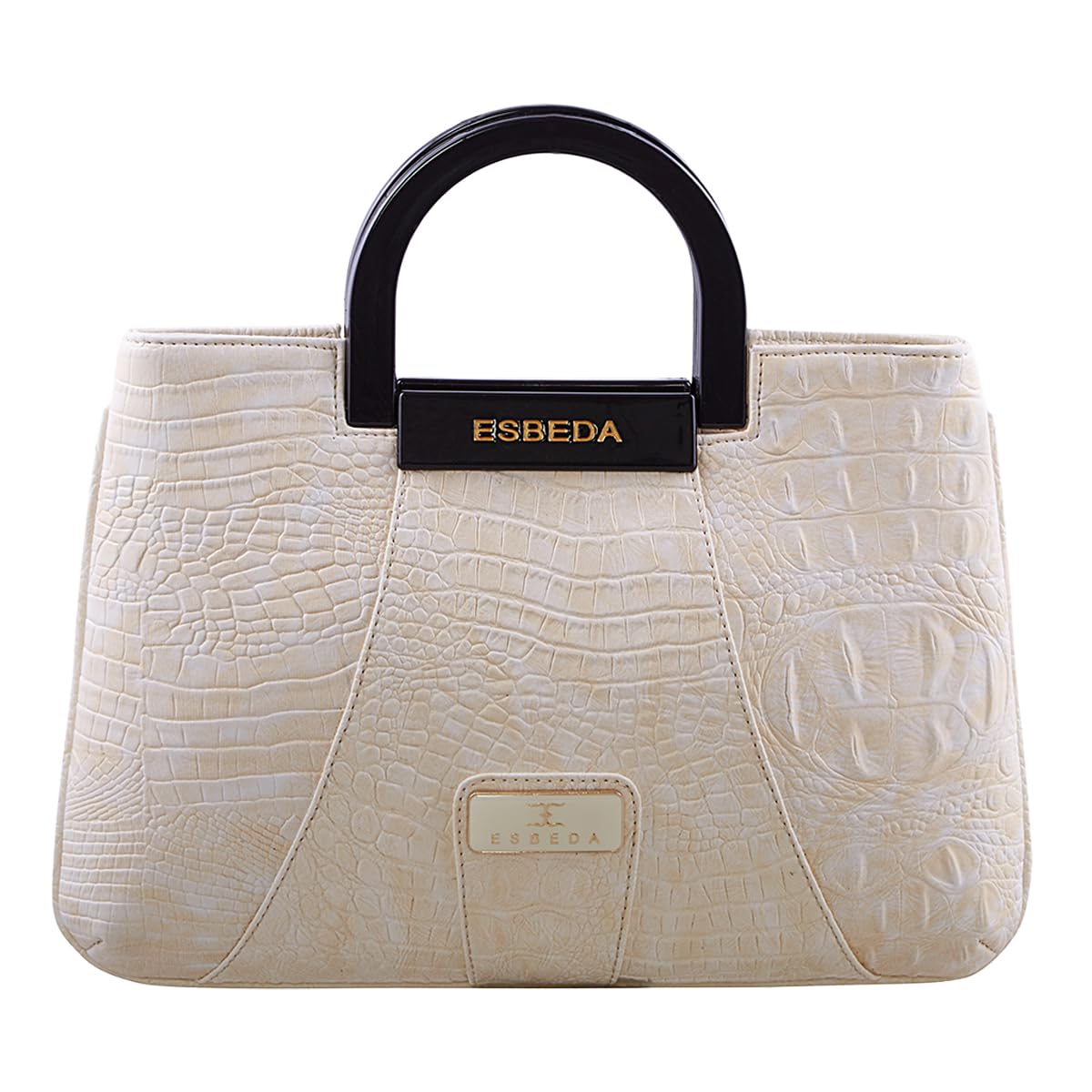 ESBEDA Off-White Gold tone Snake Work PU Synthetic Handbag For Women