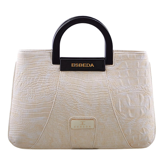 ESBEDA Off-White Gold tone Snake Work PU Synthetic Handbag For Women