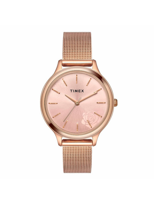 TIMEX Classics Analog Watch for Women with Pink Round Dial & Rose Gold Stainless Steel Bracelet Band Water Resistant Women's Wrist Watches - TWTL12102