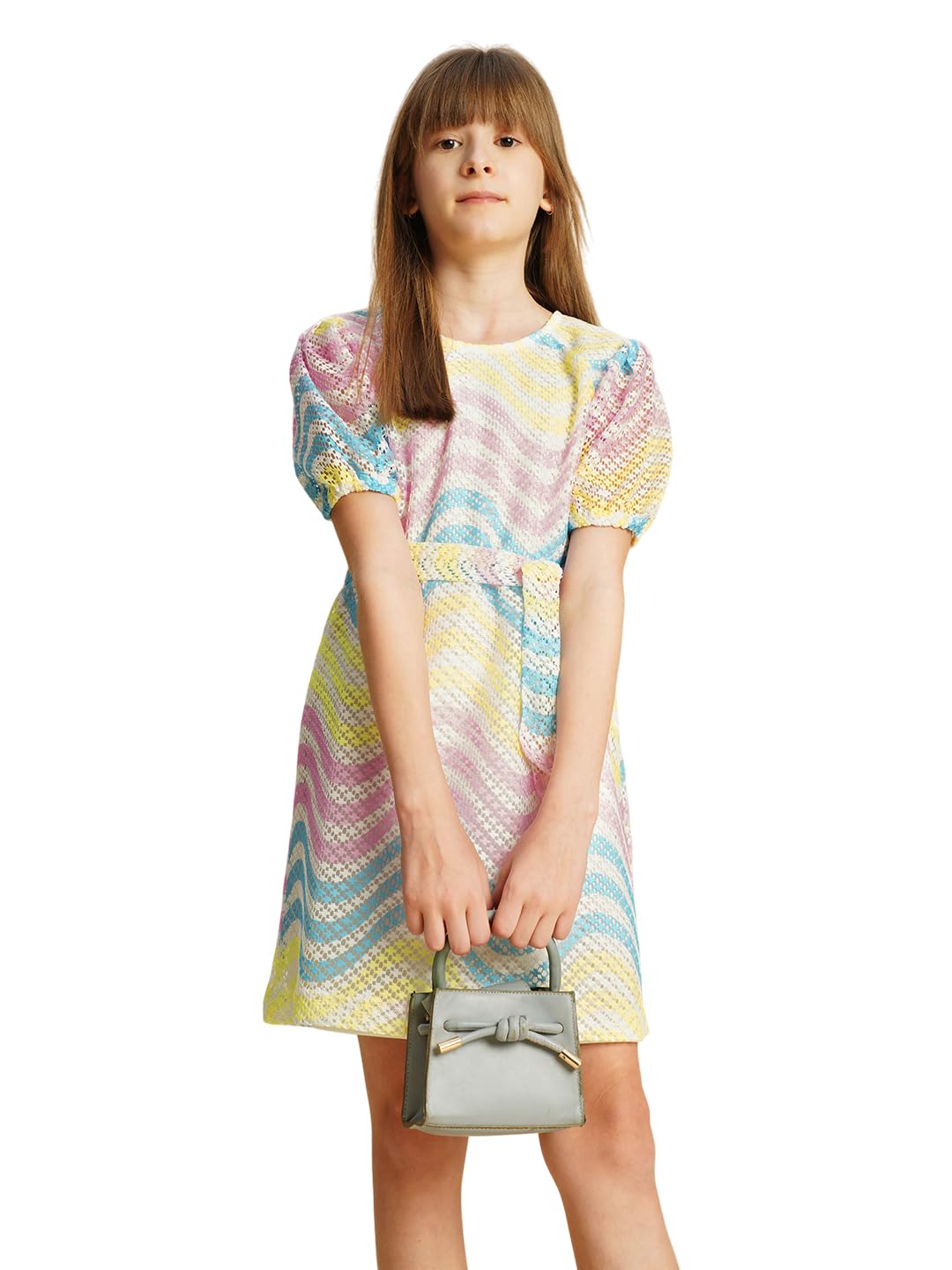VERO MODA Girls A-Line Multicolor Dress with Belt