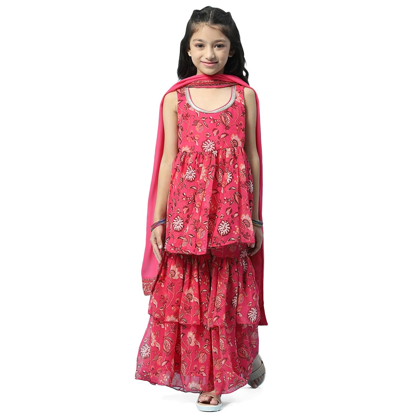 BIBA GIRL SOLID; EMBROIDRED GATHERED KID(KW5399_PEACH_5)
