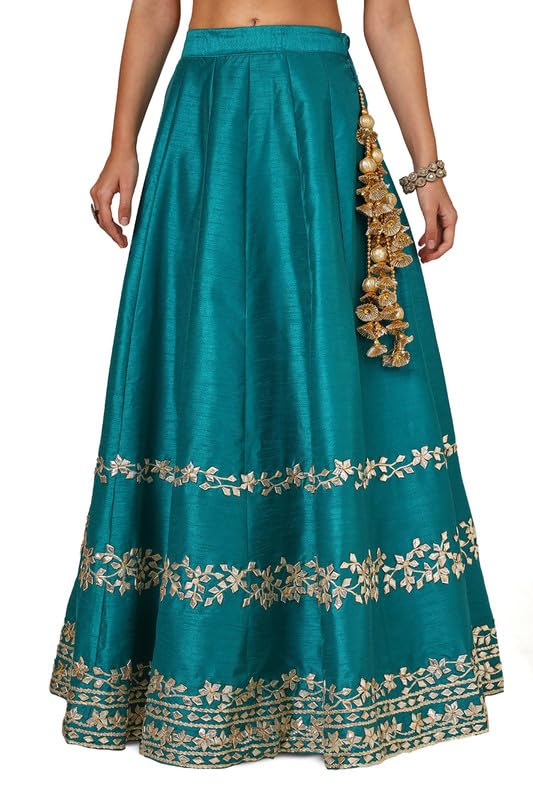 Soch Womens Teal Dupion Silk Ghagra Choli