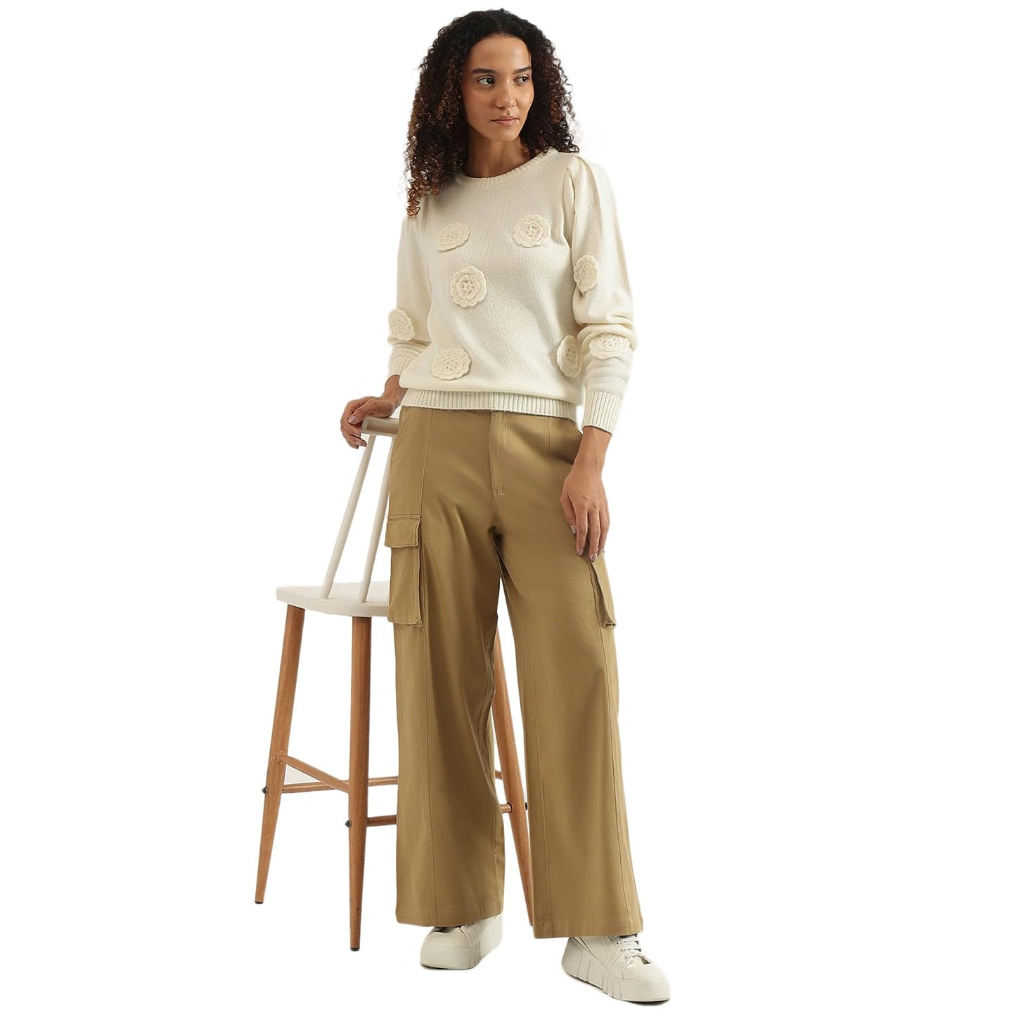 UNITED COLORS OF BENETTON Round Neck Applique Sweater