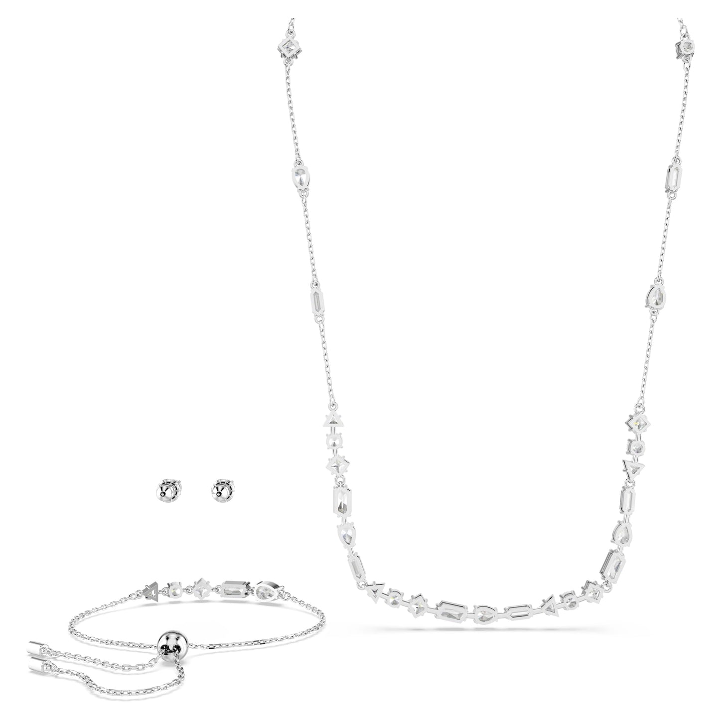 Swarovski Women Mesmera Necklace, Earings And Bracelet Set, Mixed Cuts, Scattered Design, White, Rhodium Plated