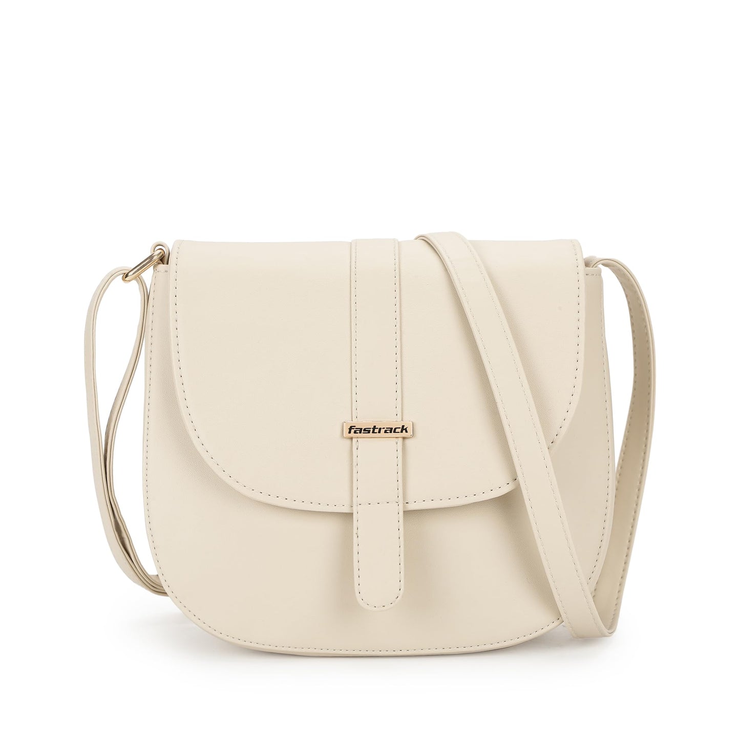 Fastrack Women's Adjustable Sling Bag with Flap and Magnetic Button Closure | Inner Zip and Slip Pockets | Stylish Everyday Sling | Trendy Women's Handbags, Off White
