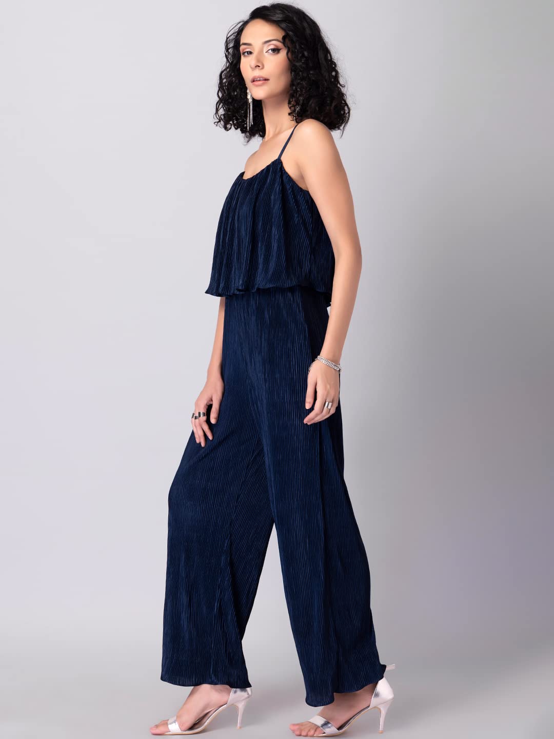 FabAlley Navy Strappy Pleated Jumpsuit