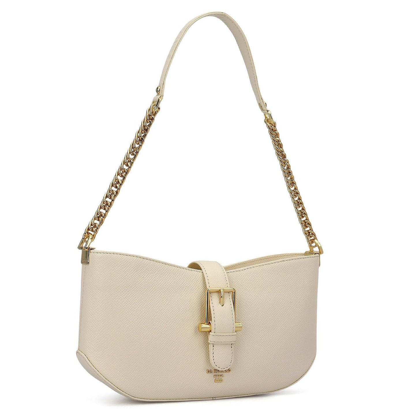 Da Milano Genuine Leather Small Shoulder Bag for Women | White Handbag with Multiple Compartments & Secure Closure