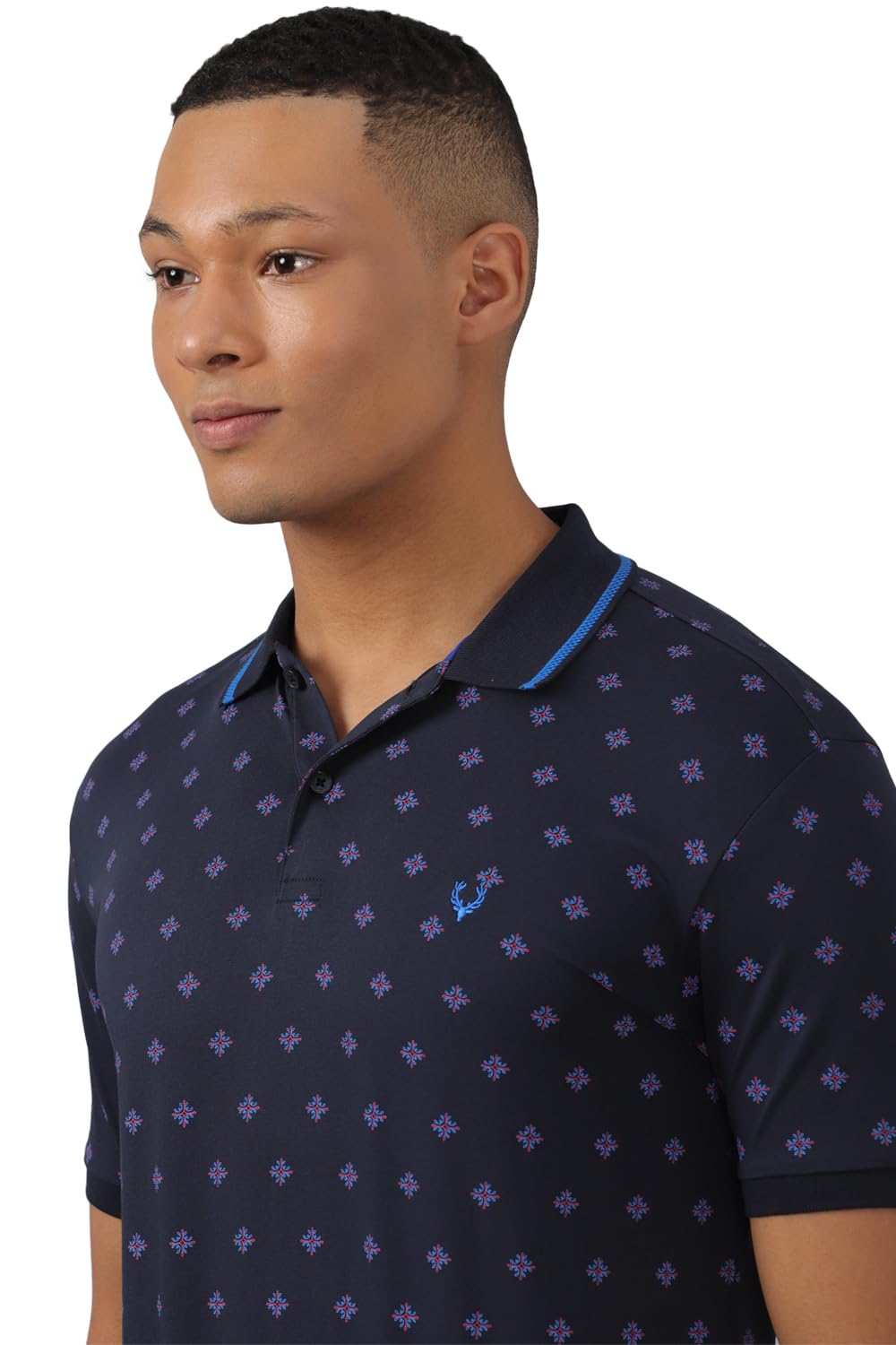 Allen Solly Men Navy Print Polo Neck T-Shirt