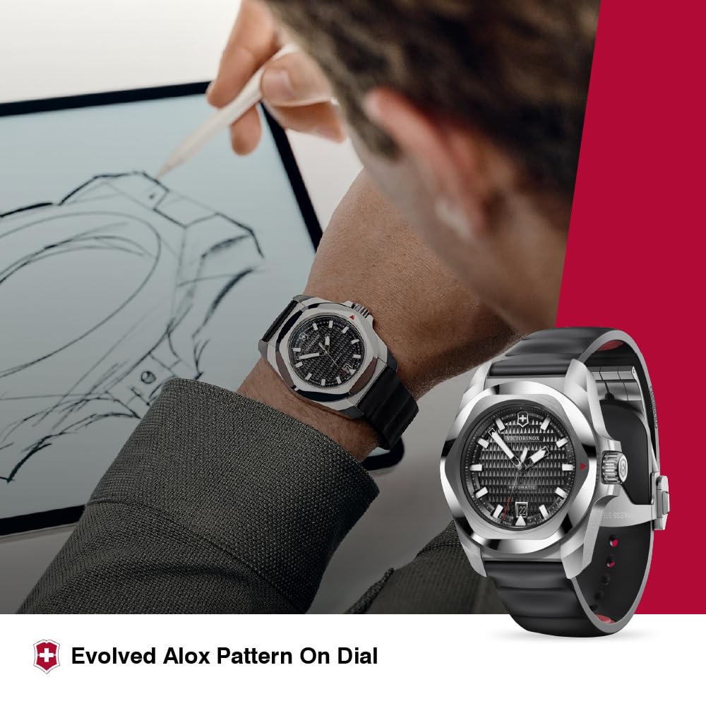 Victorinox I.N.O.X. Automatic, Swiss Made Men's Watch | Black Dial, 41 mm, 200M Water Resistant, Stainless Steel Case, Black Rubber Strap, Sellita SW 200-1 Movement | 242039