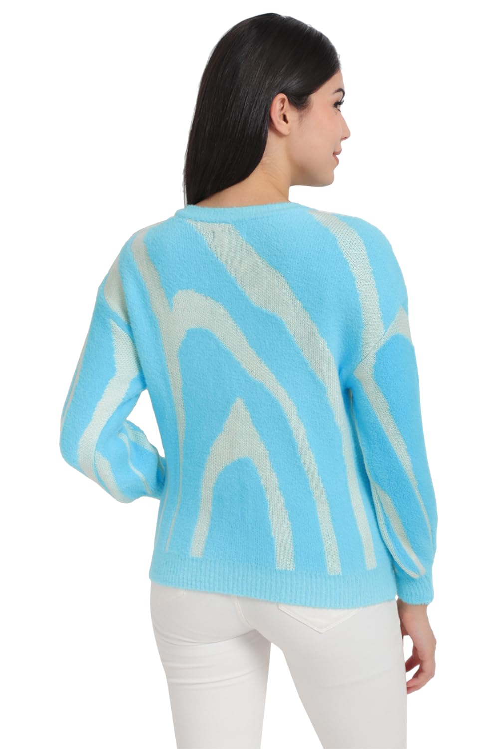 Allen Solly Women's Acrylic_Blend V-Neck Sweater (AHSWCRGHL03857_Blue