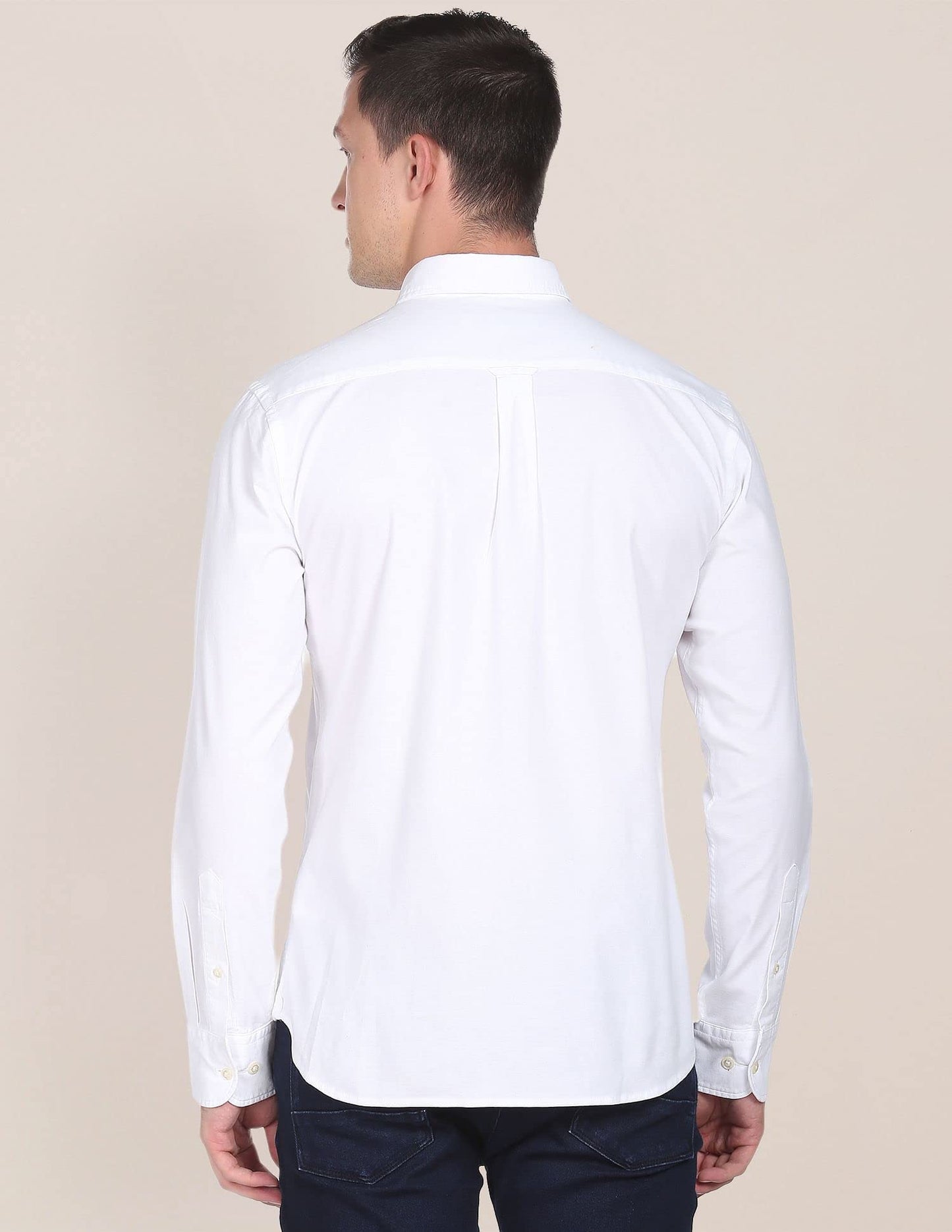 U.S. POLO ASSN. Mens Printed Engg Stripe FS Shirts (USSHTFX0027_White_M)