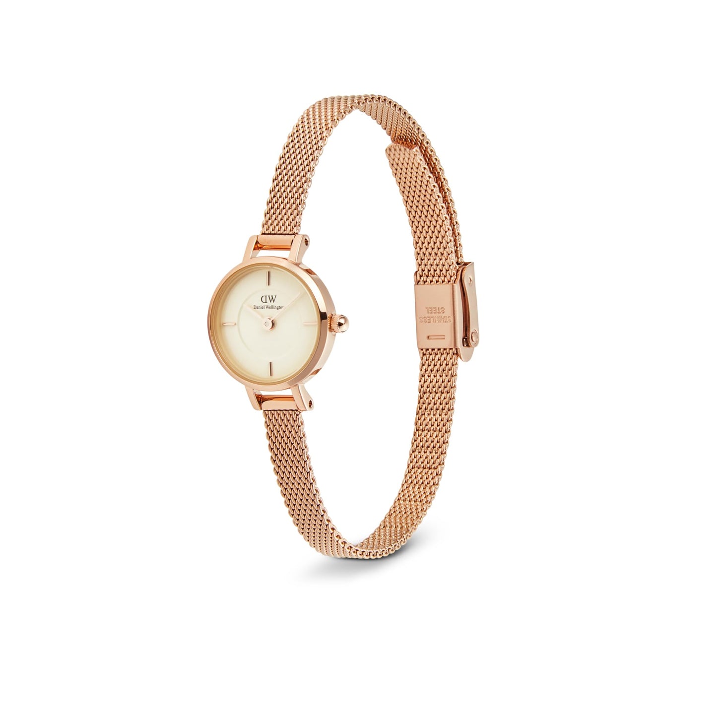 Daniel Wellington Petite Analog Watch for Women with Champagne Round Dial & Rose Gold Stainless Steel Bracelet Band Water Resistant Women's Wrist Watches - DW00100741K