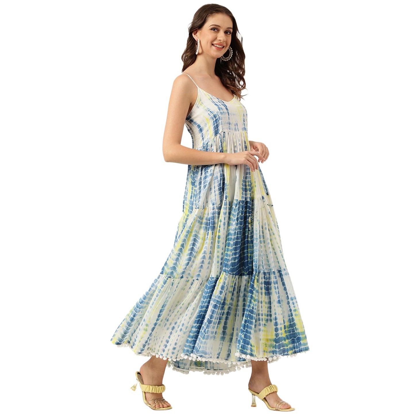 Divena Tie Dye Printed A-line Dress Blue