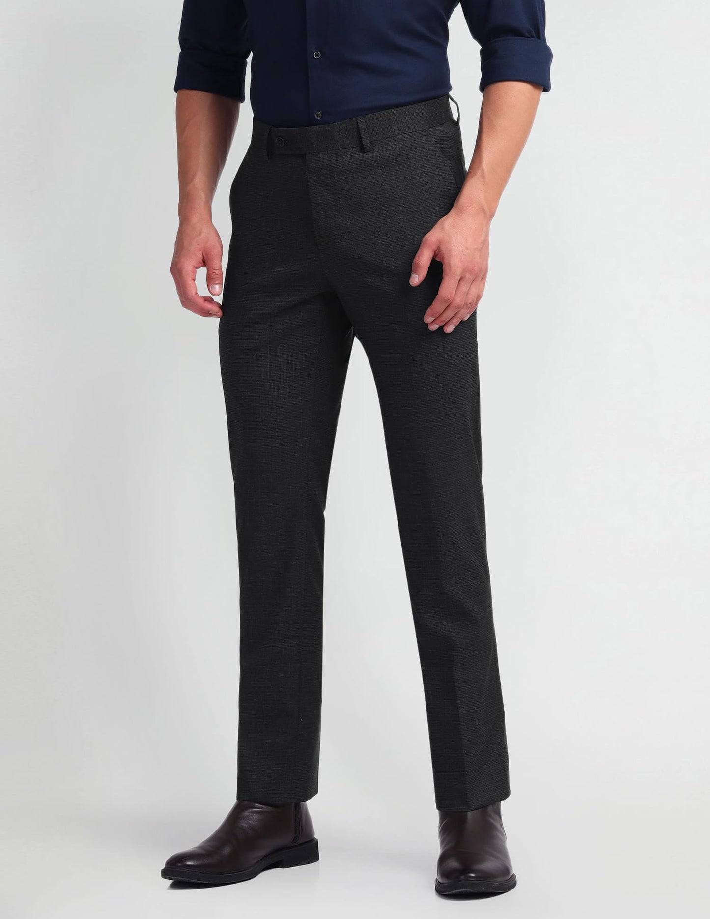 Arrow Men's Solid Polyester Formal Trouser Black
