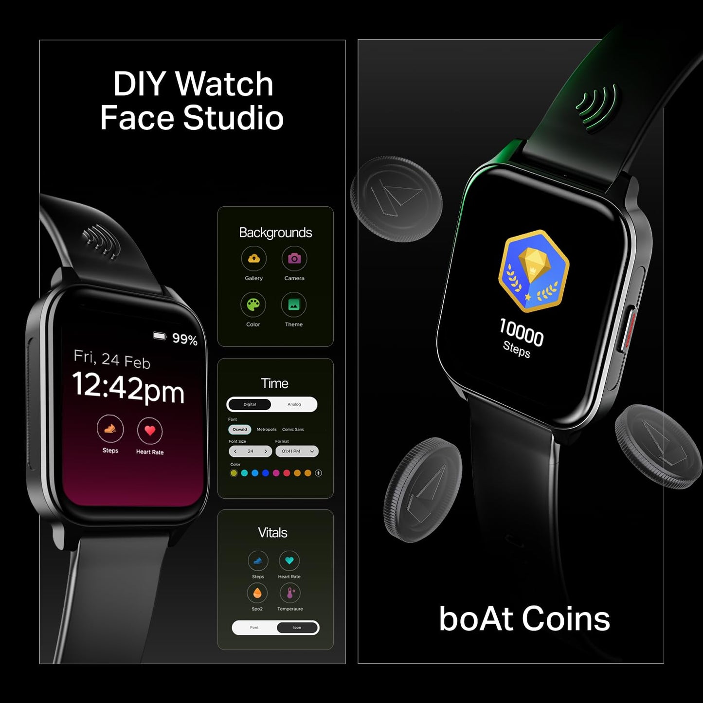 boAt Newly Launched Wave Fortune w/NFC Tap & Pay, 1.96" (4.9 cm) HD Display, Bluetooth Calling, AI Voice Assistant, Cloud & Custom Watch Faces Smart Watch for Men & Women(Active Black)