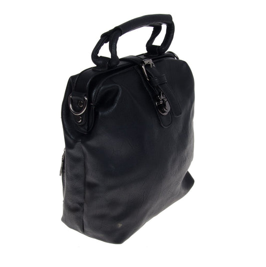 Artisan Crafted Leather Look Handbag Backpack/College Bag/Office Bag/Shoulder Bag (Black) with Removable Straps For Women/Girls