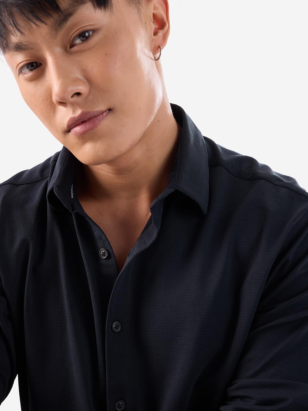 The Souled Store Mudbrown Men and Boys Long Sleeve Collared Neck Button Front Solid Regular Fit Cotton Textured Shirts