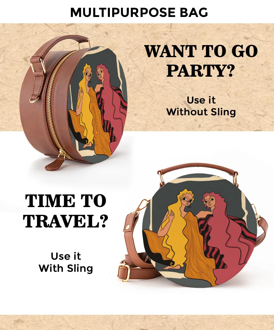 Kalankit Round Sling For Women | Girls Crossbody Bags | Side Bags With Adjustable Strap | Travel Box Sling Bags | Twins