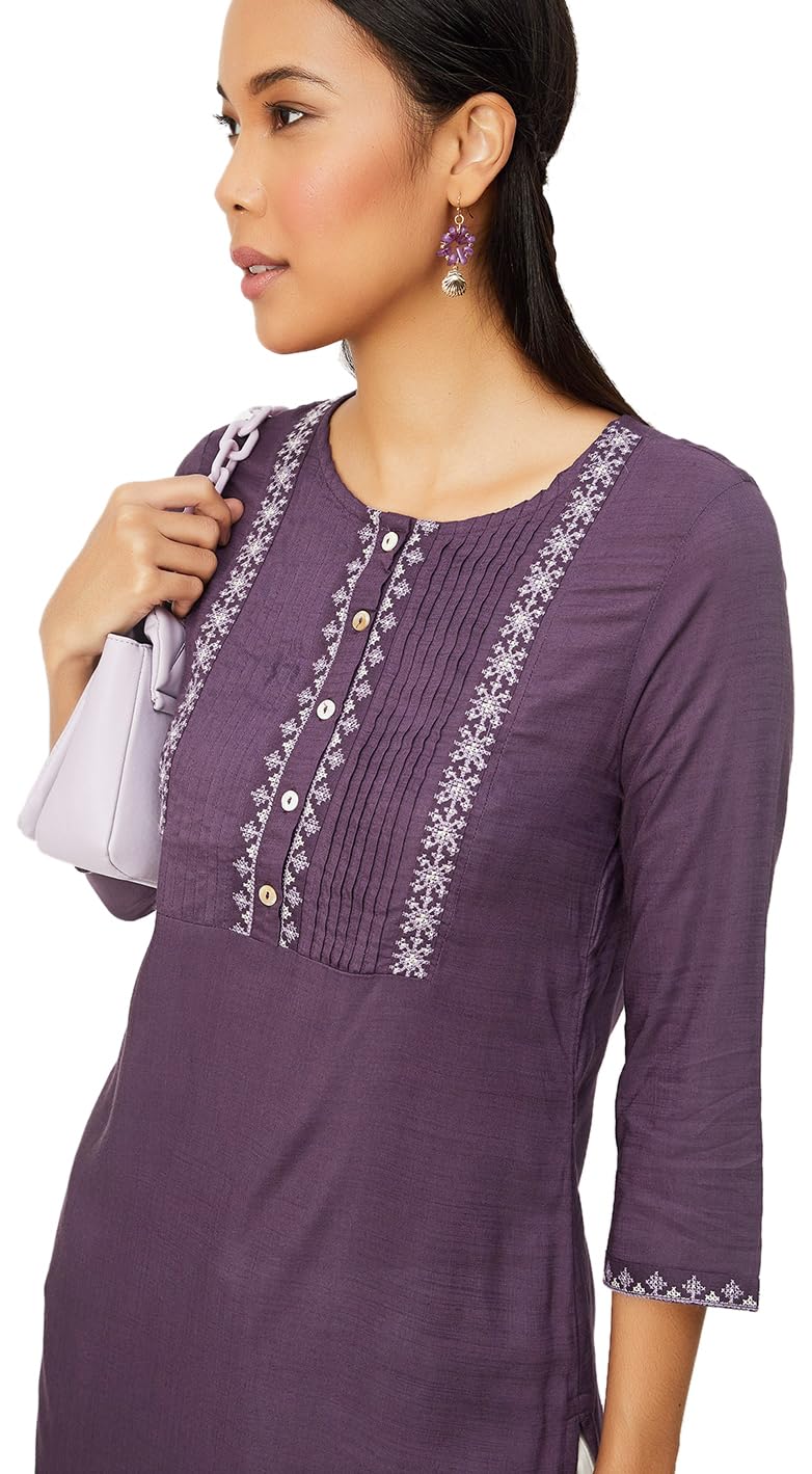 Max Women's Rayon Straight Shirt (WWSU31006PURPLE_Purple