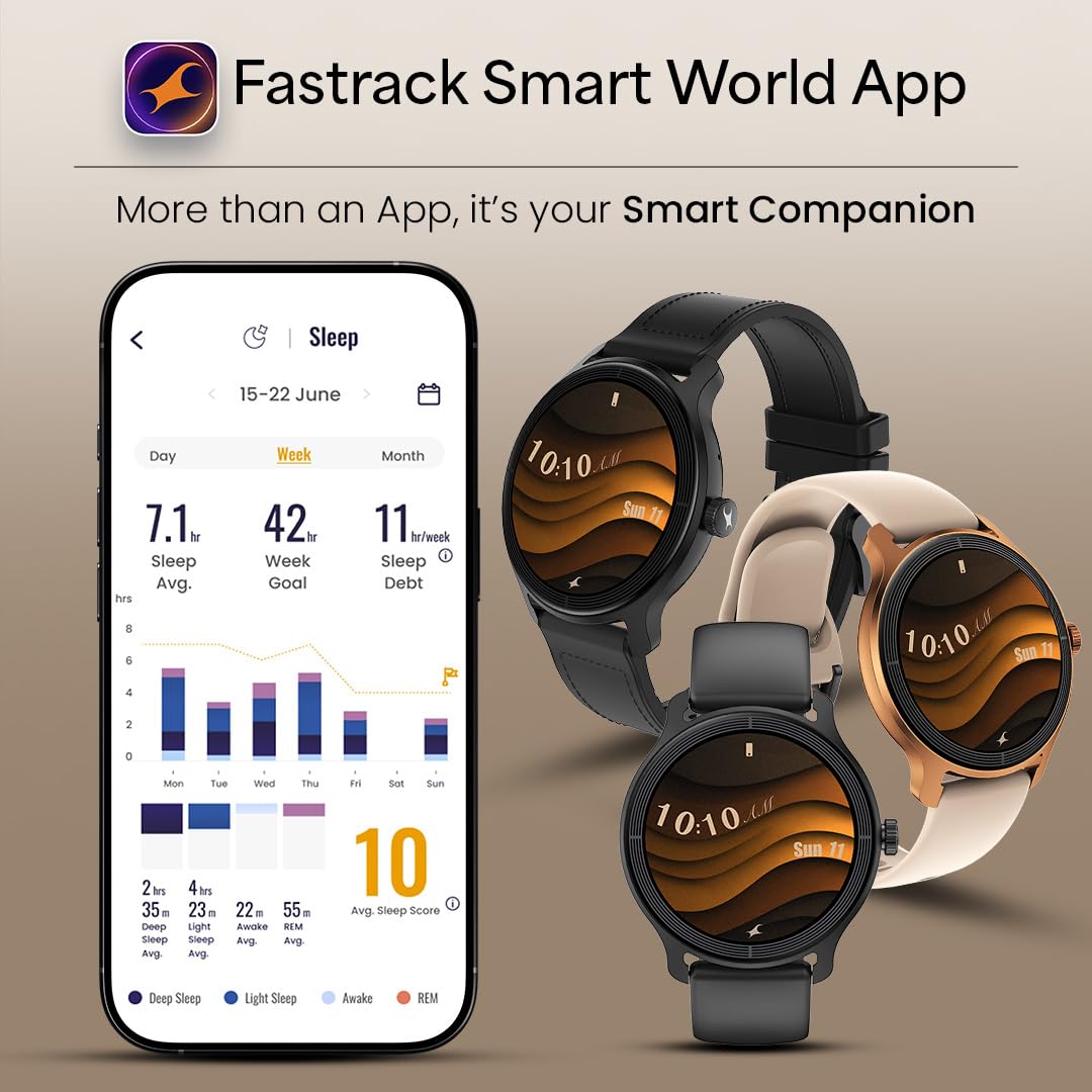 Fastrack Sleek 1.32" AMOLED 42mm Round Display Smart Watch with Silicone Strap, QR Hub, BT Calling, SPO2, Hotkey, Functional Crown, IP68 Water Resistant Upto, 5 Days Battery Life - Dusty Rose