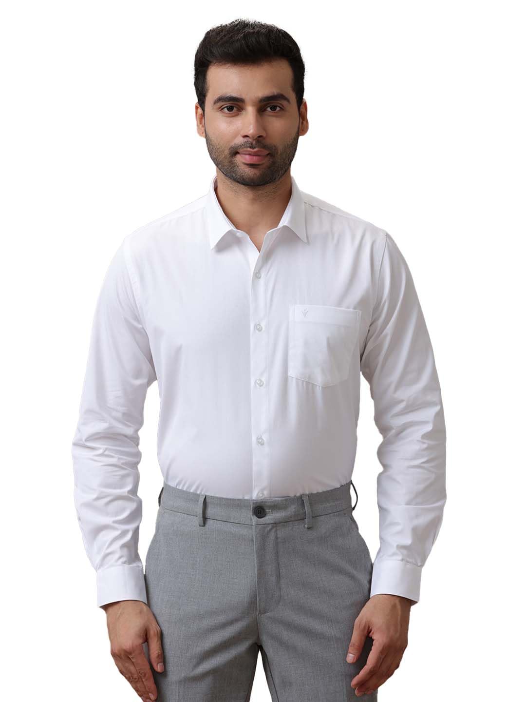 RAMRAJ COTTON Mens Cotton Solid White Full Sleeve Shirt (40; White)