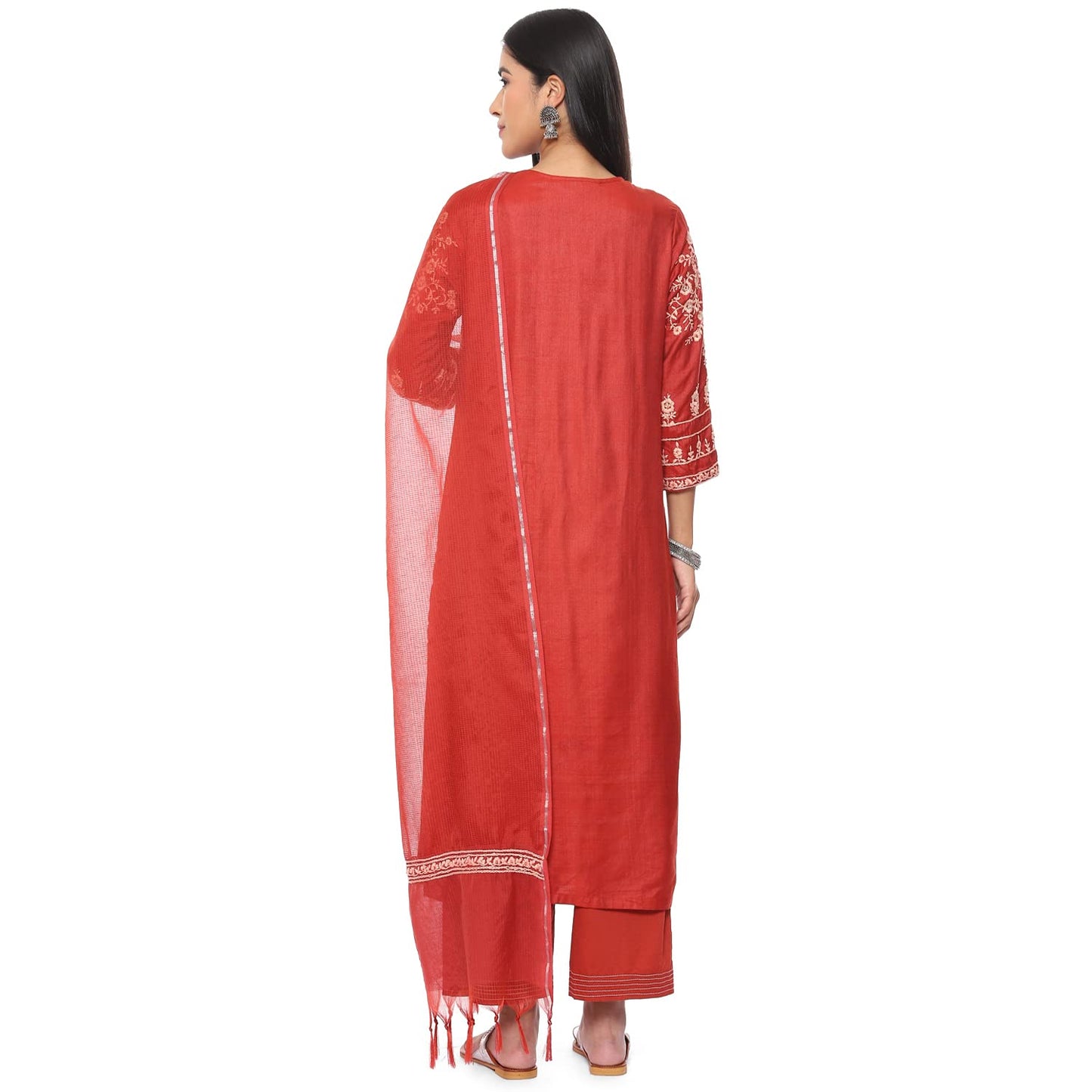BIBA Women Embroidery Straight Salwar Kurta Dupatta(SKDCHIKANKA8156_Terracotta_38)