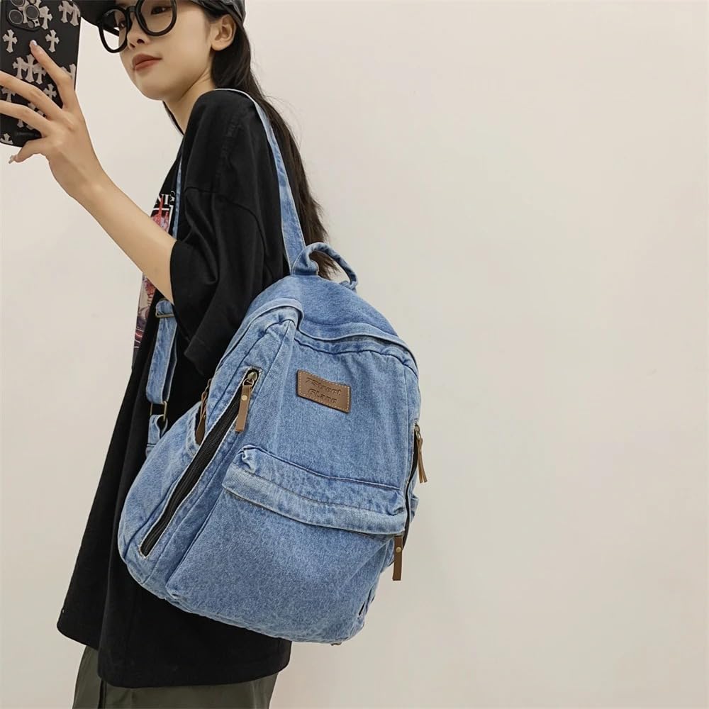 ZAINTO® Denim Backpack for Women | Vintage Light Blue Daypack | Eco-Friendly Premium Denim, Lightweight & Durable | Stylish College & Office Backpack with Multi Pockets for Daily Use (Lightblue)
