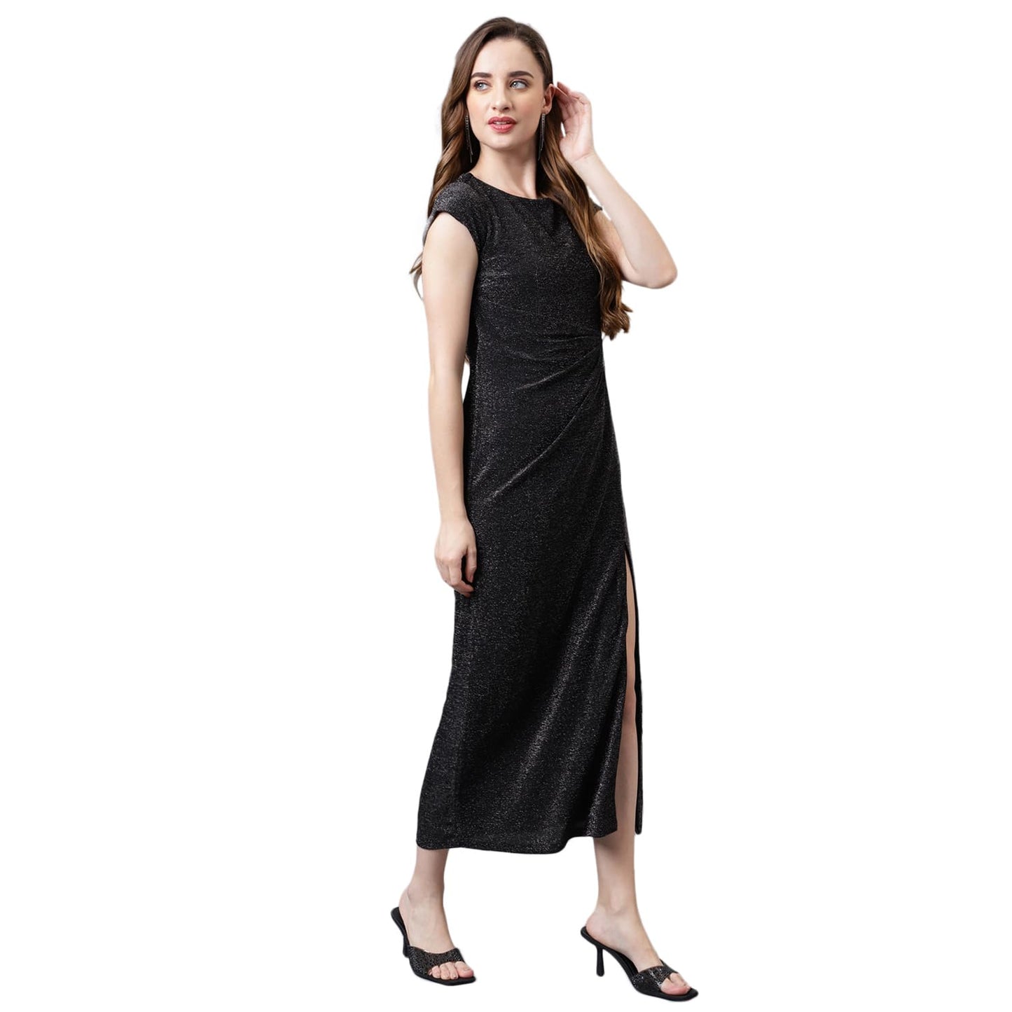 Latin Quarters Women Black Solid Maxi Dress_S