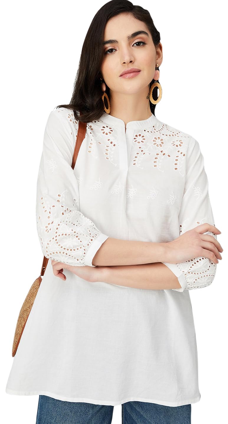 Max Women Schiffli Casual Tunic (INDIE41018OFF White)_M