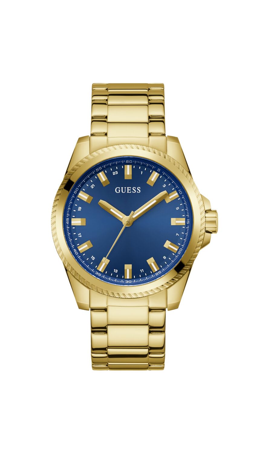 GUESS Stainless Steel Analog Blue Dial Men's Watch-Gw0718G2, Band Color-Gold