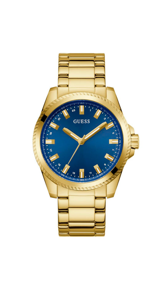 GUESS Stainless Steel Analog Blue Dial Men's Watch-Gw0718G2, Band Color-Gold
