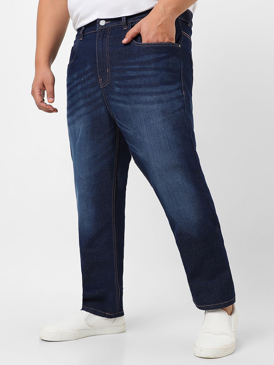 Urbano Plus Men's Dark Blue Regular Fit Washed Jeans Stretchable (plusavwhskrwhip-dblu-44)