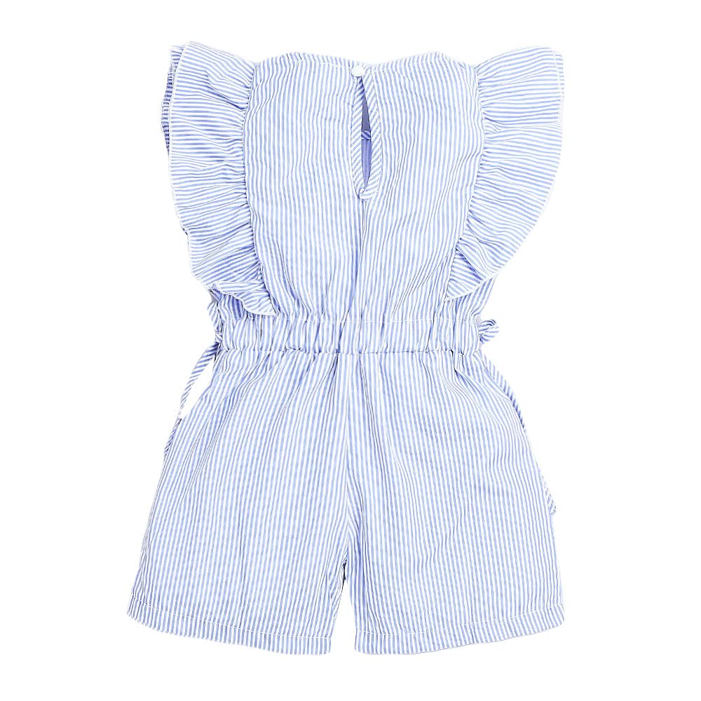 Hopscotch Girls Stripe Print Jumpsuit In Blue Color for Ages 12-18 Months