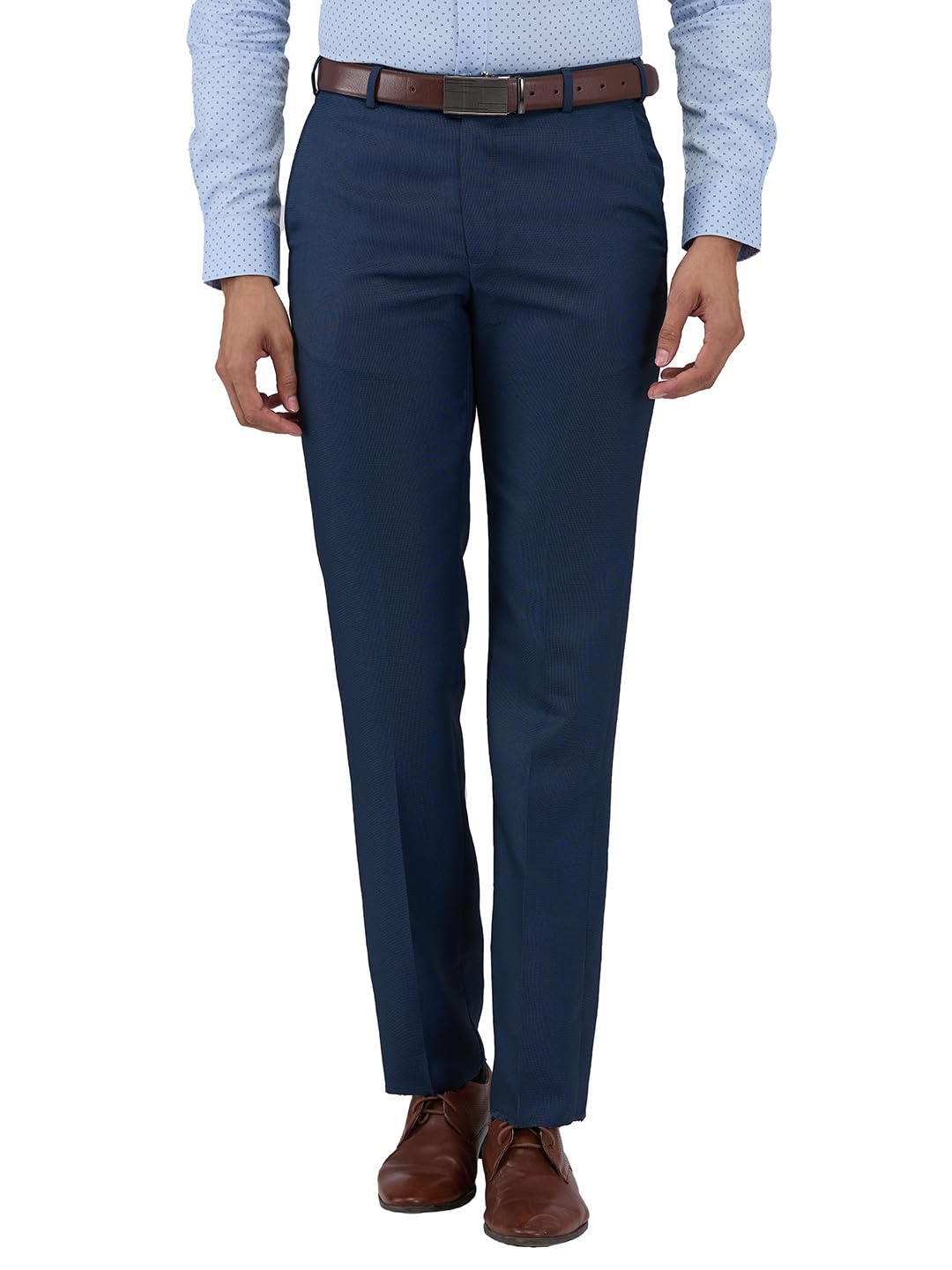 Park Avenue Men Regular Fit Structure Pattern Poly Viscose Blend Mid Rise Flat Front Formal Trouser (Size: 32)-PMTX07634-P8, Blue