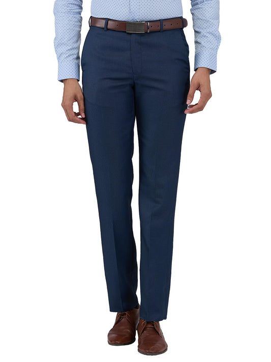 Park Avenue Men Regular Fit Structure Pattern Poly Viscose Blend Mid Rise Flat Front Formal Trouser (Size: 32)-PMTX07634-P8, Blue