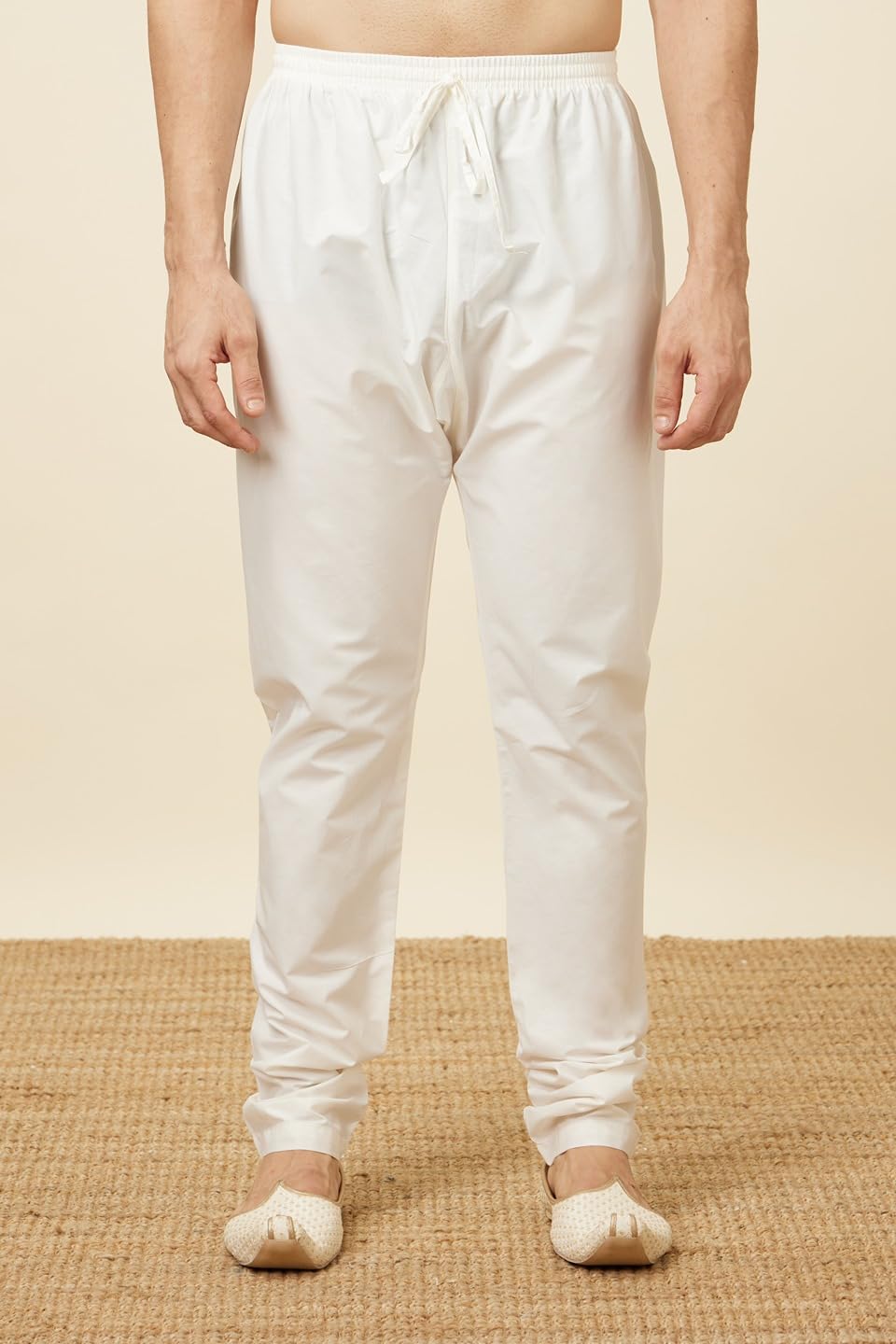 Manyavar SelfDesign Knee Long Kurta and Churidar Set For Men - (Yellow, Large)