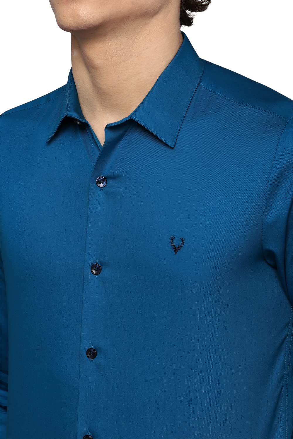 Allen Solly Men's Solid Regular Fit Shirt (ASSFQMOP403092_Blue 40)