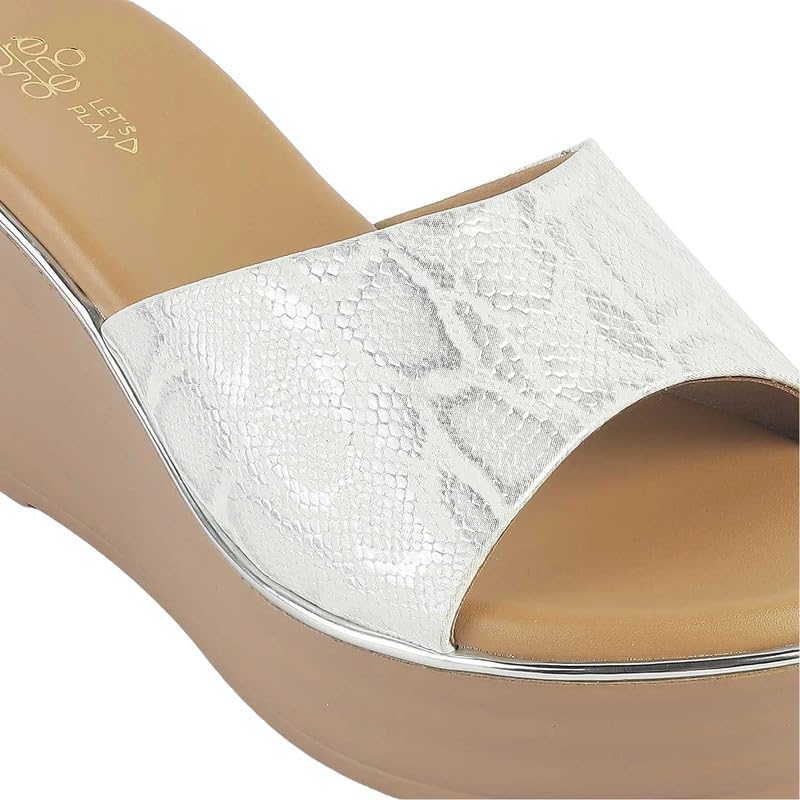 tresmode AVDA Women's White Vegan Leather Wedge Sandals in Size 7 UK / 40 EU