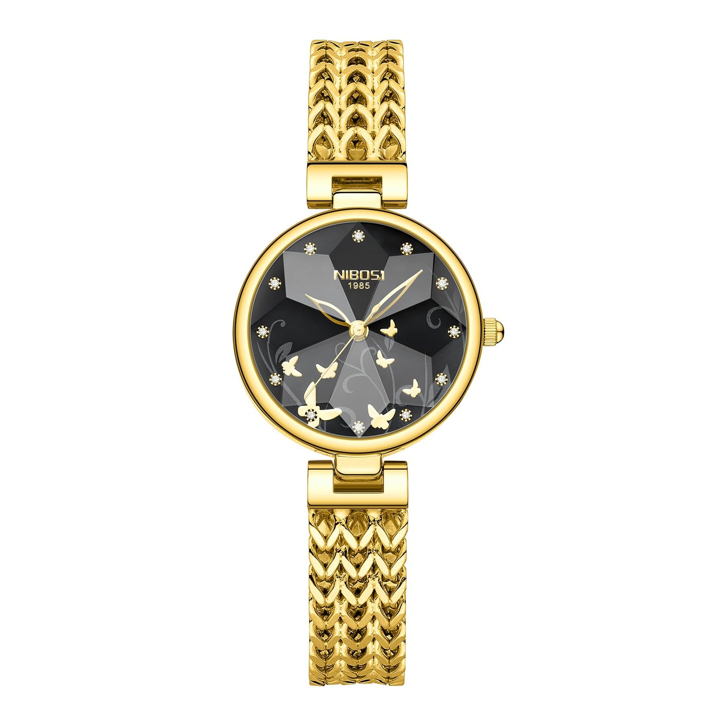 NIBOSI Watch for Woman Analog Quartz Diamond Rose Gold Women Watches Stylish Elegant Waterproof Stainless Steel Wrist Watch Jewelry Bracelet (Gold Black)