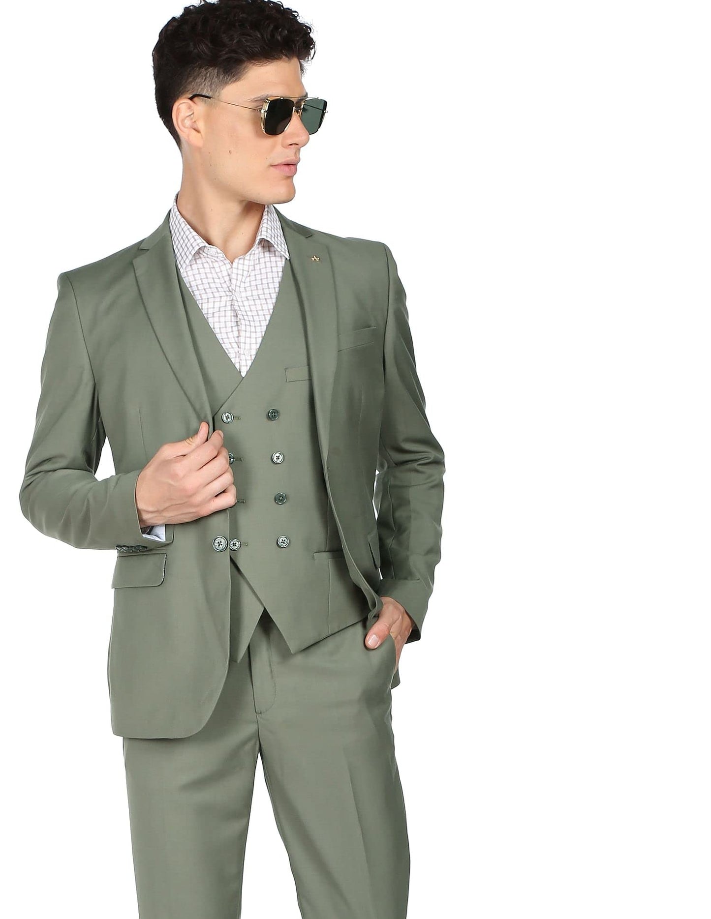Arrow Men Green Tailored Regular Fit Three Piece Suit