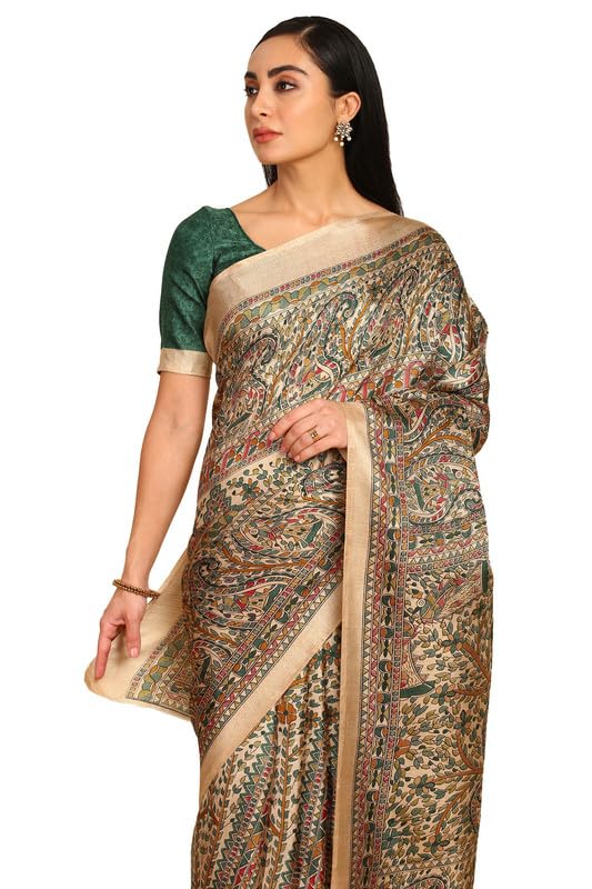 Soch Womens Green Art Silk Paisley Print Saree