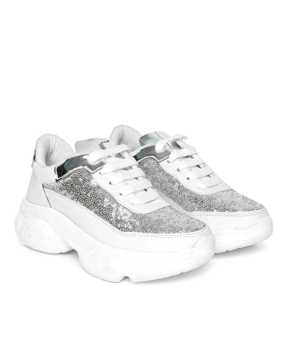 LENSBURY Women's Shoes for Walking Gym Training, Casual, Sports, Slip-On, Lightweight Lace up Athletics Slipon Running Sneaker for Ladies and Girls LBCNV6015WT-38 White
