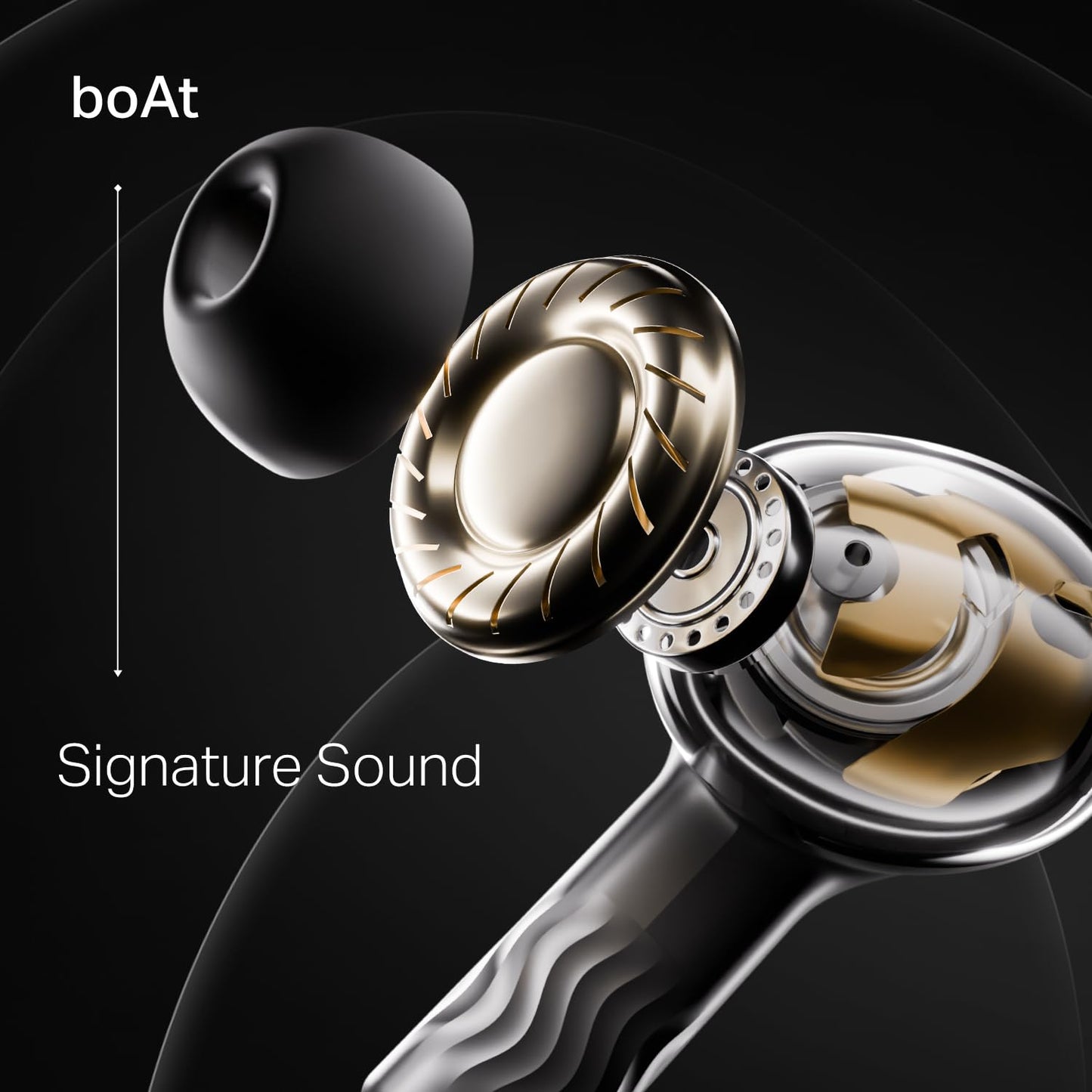 boAt New Launch Nirvana Crystl, Transparent Case,Spatial Audio, ANC(~32dB), 100Hrs Battery,4Mics ENx, Dual Pair,App Support, Bluetooth Earbuds, TWS Ear Buds Wireless Earphones with mic (Quantum Black)