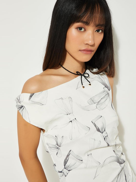 Max Women Knee Length Alaya F x URB_N Printed One Shoulder Shift Dress