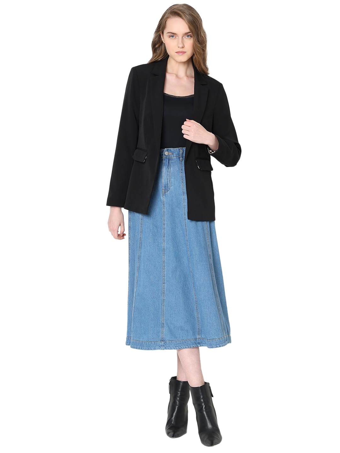 VERO MODA Women Solid Black Polyester Regular Fit Single Breasted Blazer