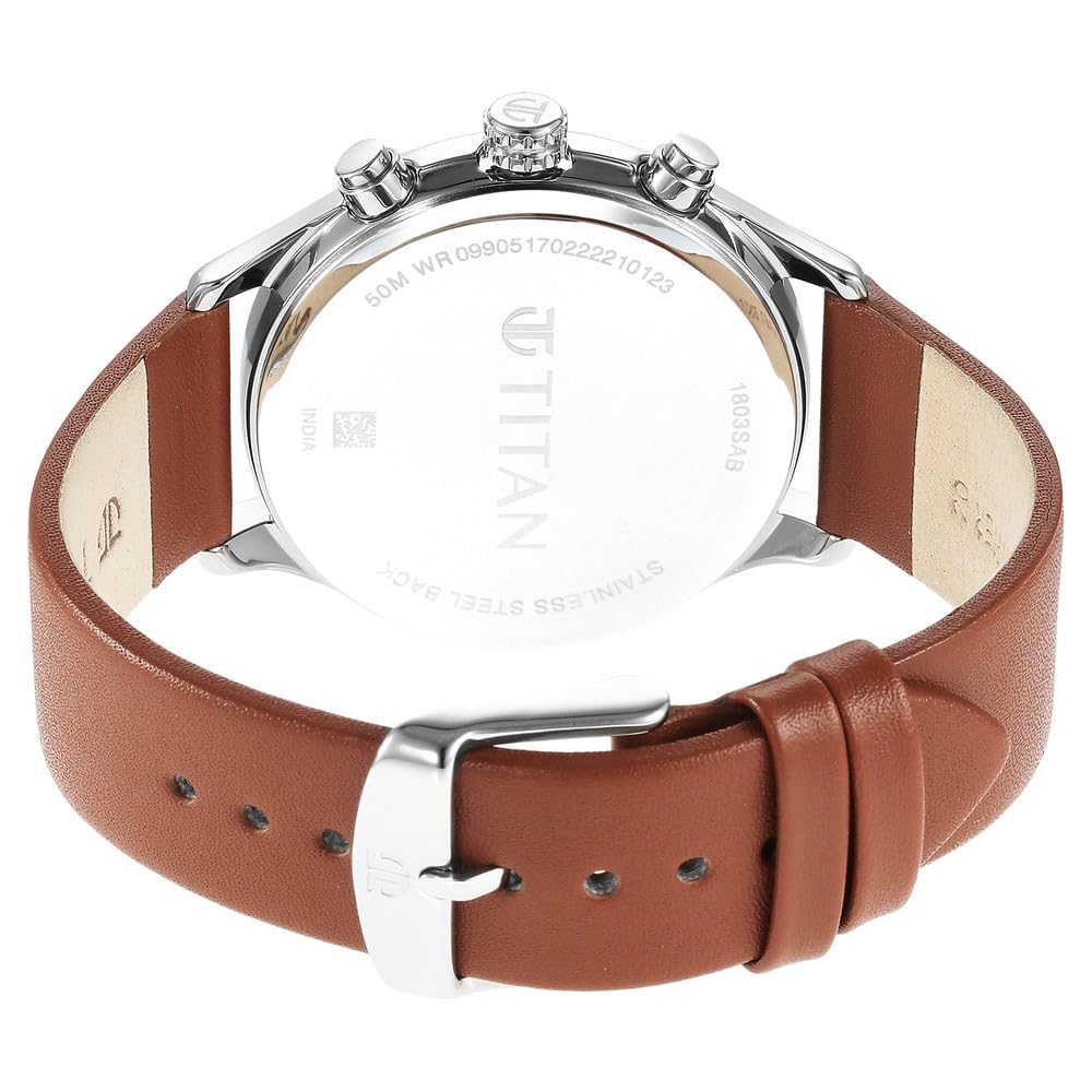 Titan Neo Quartz Multifunction Black Dial Brown Leather Strap Watch for Men - NT1803SL02