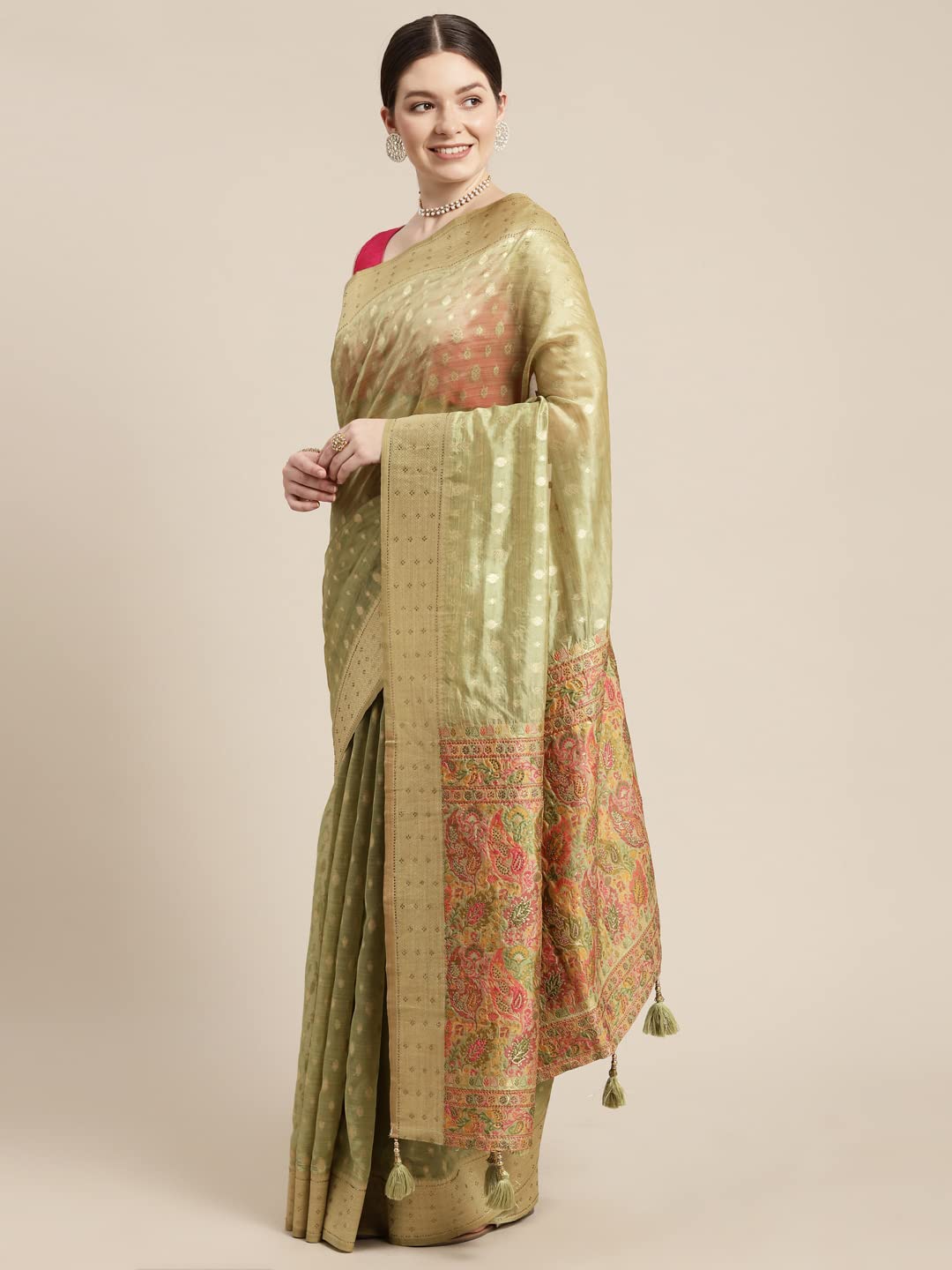 MOHEY Women's Festive Saree, All Over Boota, Border Saree with Blouse Piece Traditional Womens Saree for Festival, Wedding, Party (Green)