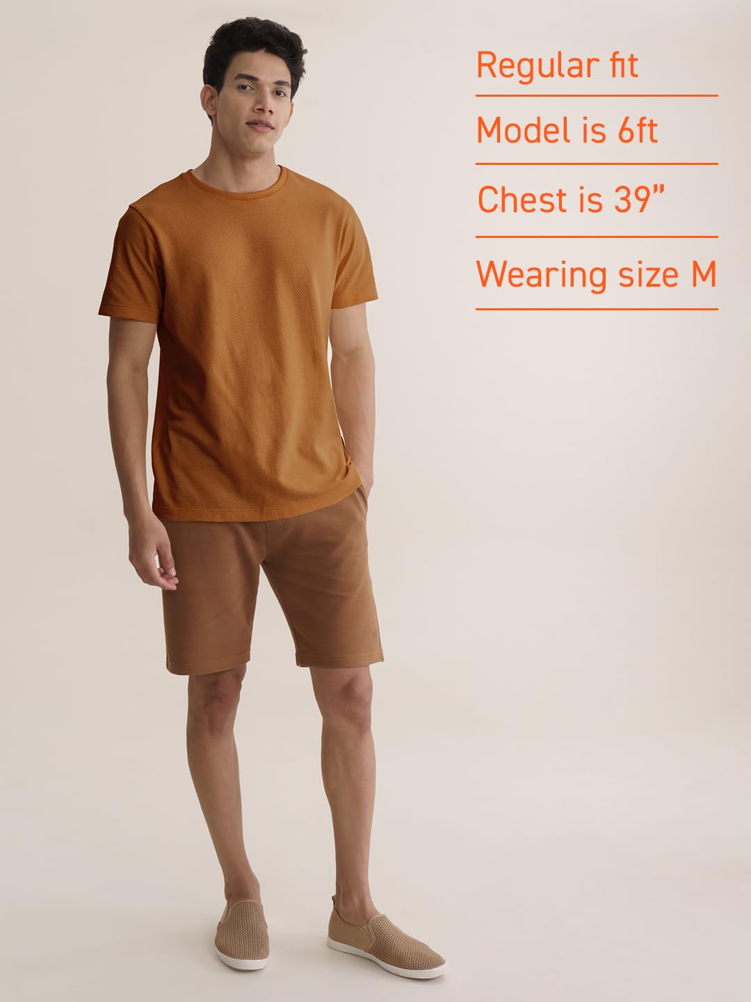 DAMENSCH Men Poly-Cotton Popcorn Textured Crew Casual T-Shirt-Pack of 1-Large Caramel Brown