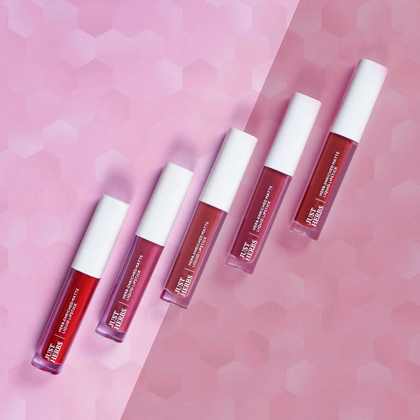 Just Herbs Ayurvedic Liquid Lipstick Kit Set of 5 with Long Lasting Matte Finish, Hydrating & Lightweight Lip Colour, Deeps & Reds - Paraben & Silicon Free - 5 ml (Pack of 2)