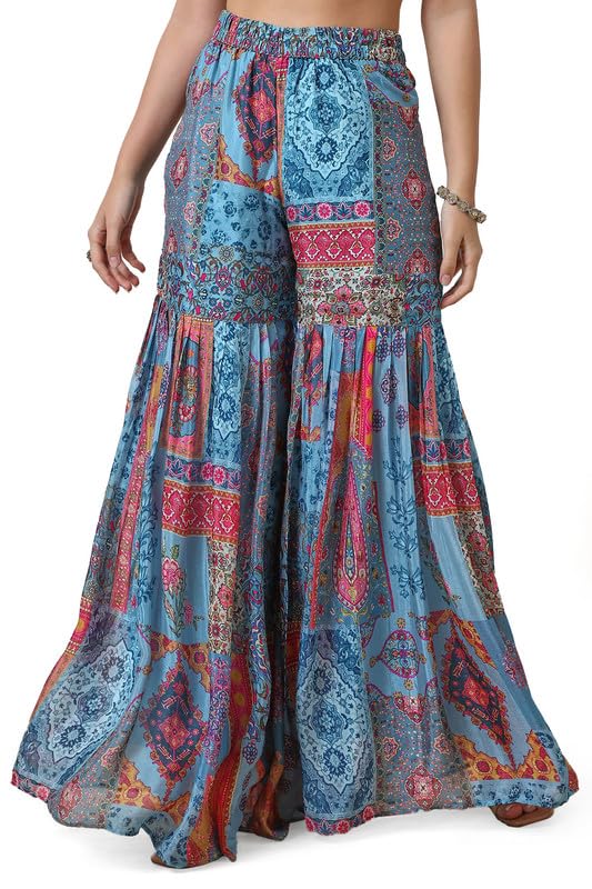 Soch Womens Powder Blue Ethnic Motifs Print Chinon Suit Set